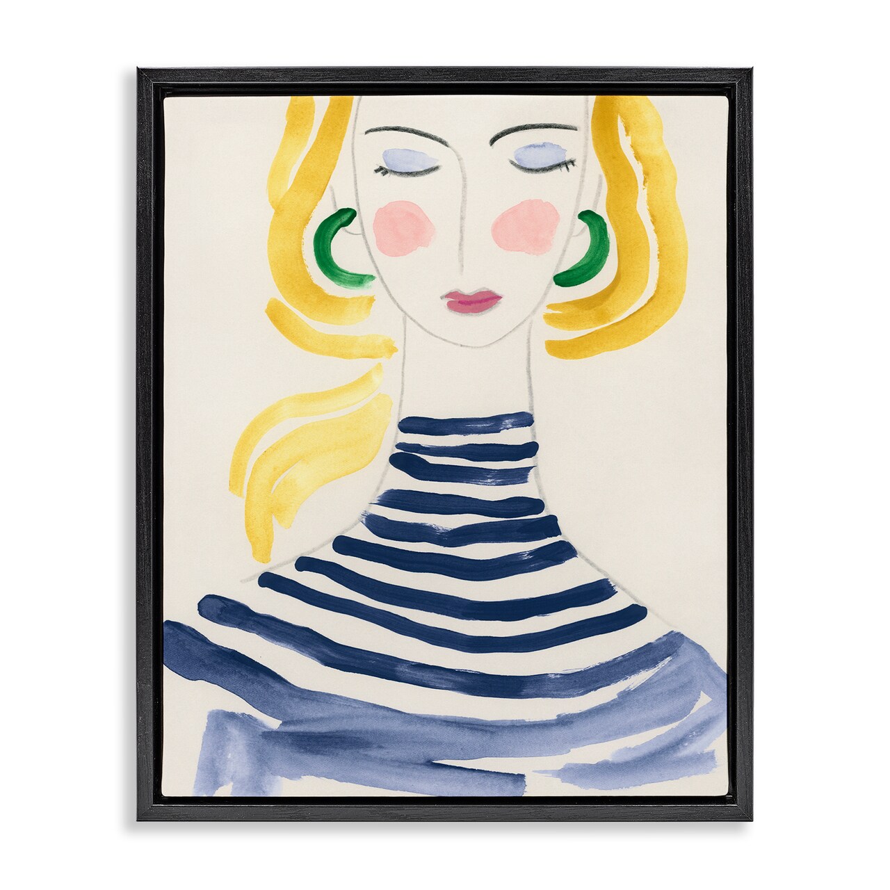 Stupell Industries Woman in Stripes Floater Framed Canvas Wall Art Design by June Erica Vess